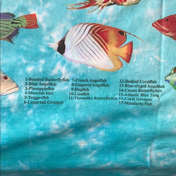 Vintage 90s Liquid Blue Tie Dye Fish T-Shirt - Picture 7 of 8